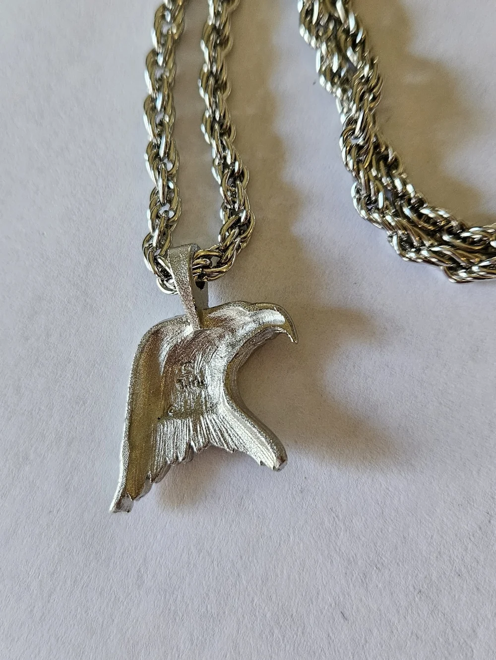 TM Bald Eagle Head Pendant Necklace  Bird of Prey Silver Pewter Tone Signed